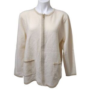 Classic Elements Woman wool full zip sweater cream shimmer gold 16-18W cardigan